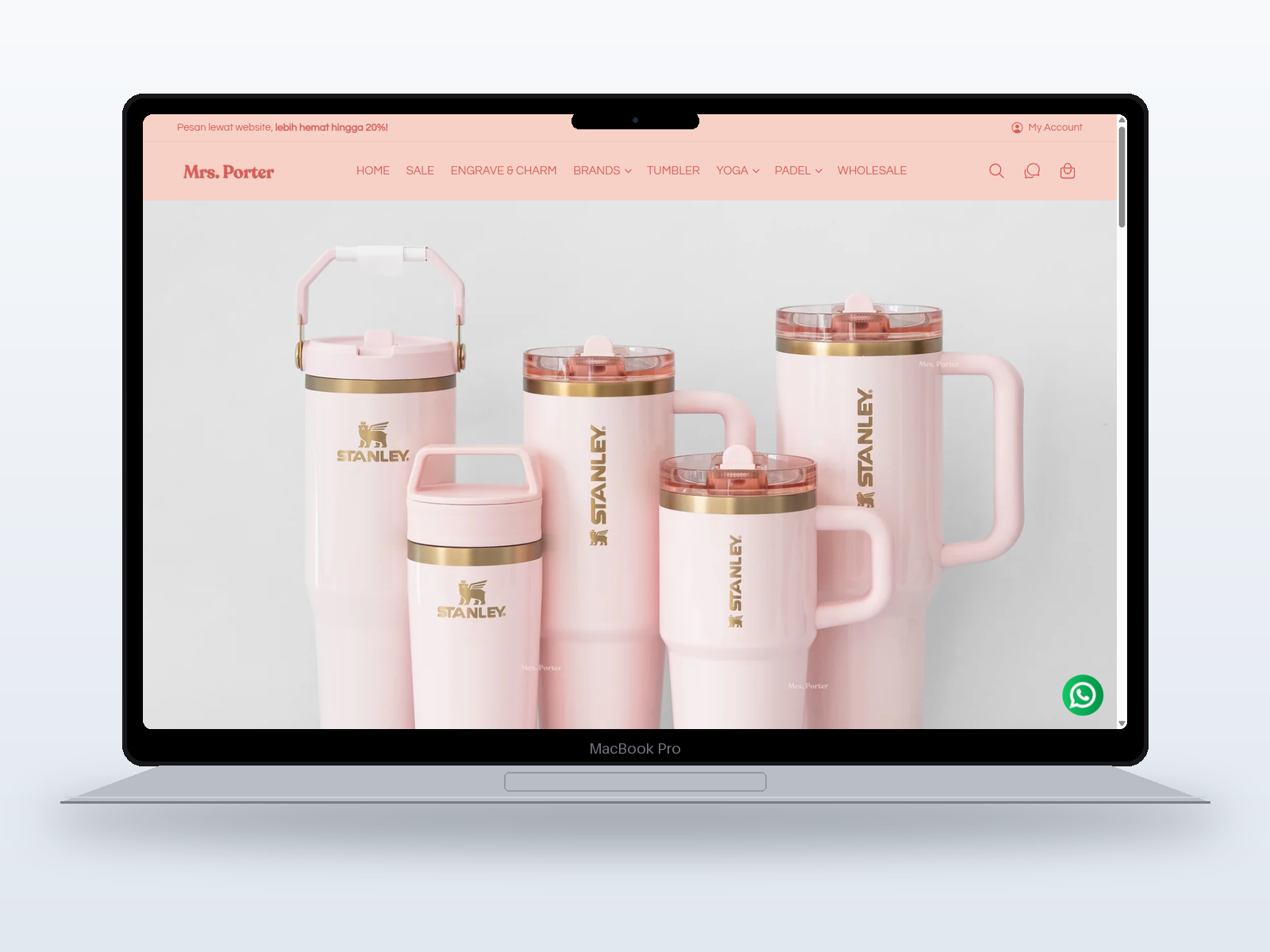 Website Mrs Porter tampil di MacBook Pro
